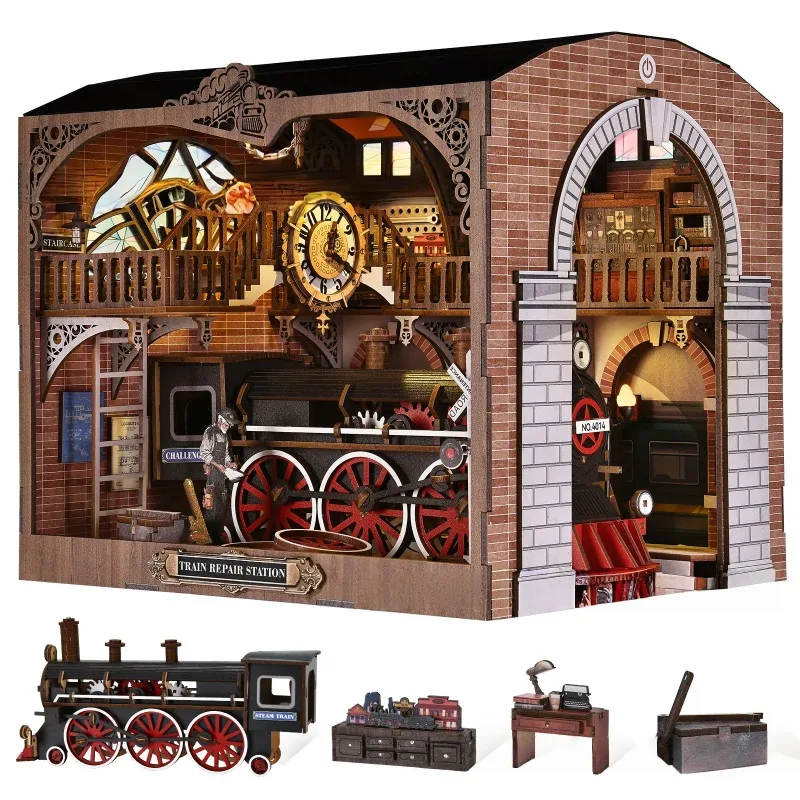 3D Holz Puzzle Book Nook - Train Repair Station - Image 3