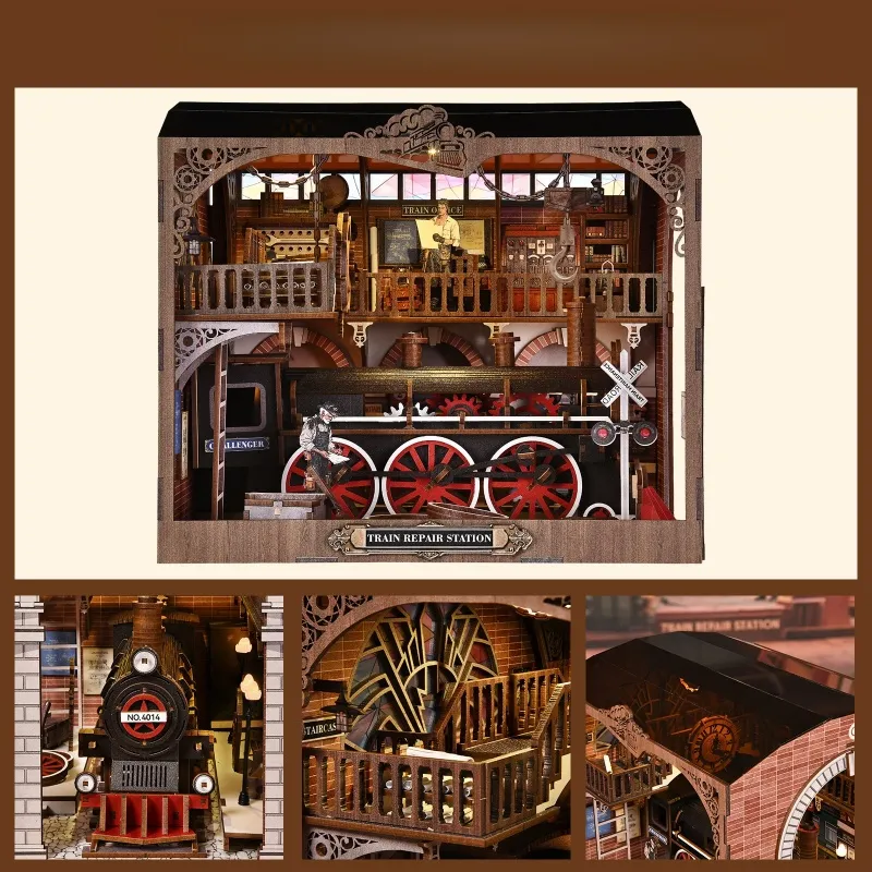 3D Holz Puzzle Book Nook - Train Repair Station - Image 5