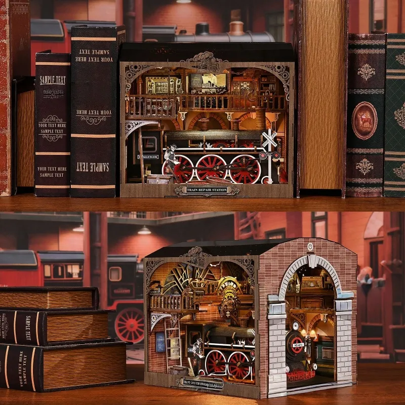 3D Holz Puzzle Book Nook - Train Repair Station - Image 6